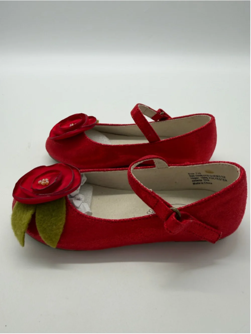 JOYFOLIE Red Flats with Rose Size 10 Toddler